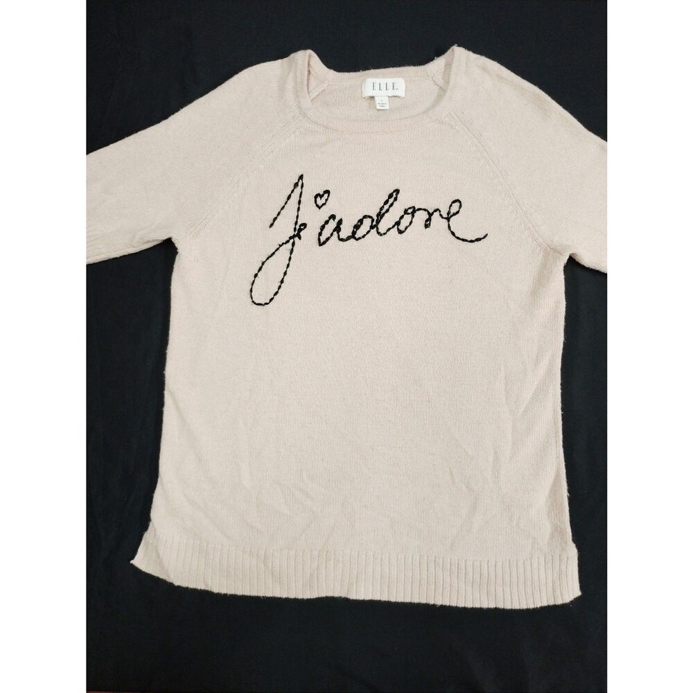 Vintage ELLE Pale Blush 'J'adore' Crewneck Half Sleeve Knit Top